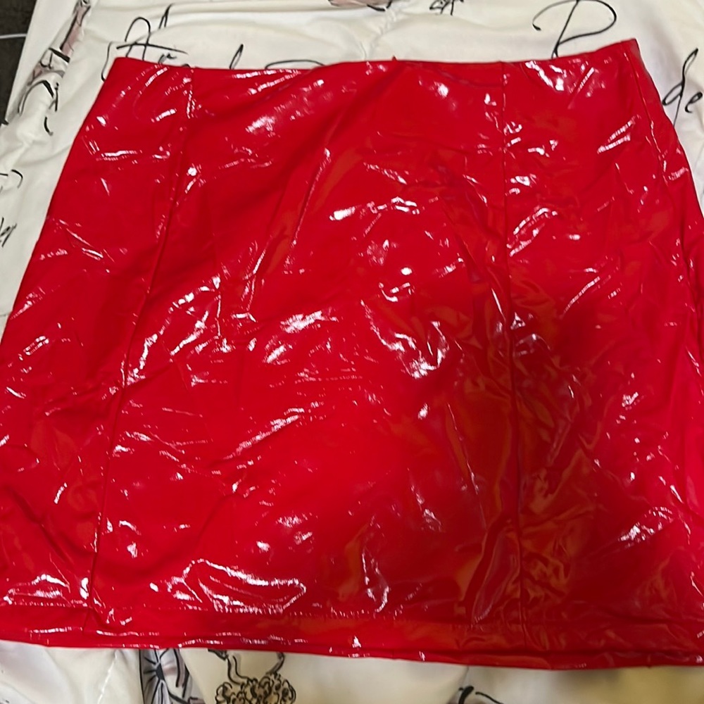 Red leather skirt